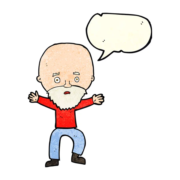 Kreslený panikařící starý muž s hlasovou bublinou — Stockový vektor