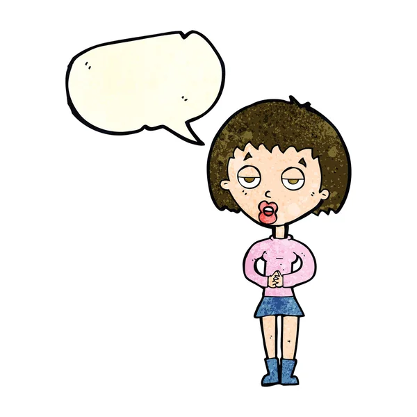 卡通无聊的女人在等与讲话泡泡 — 图库矢量图片