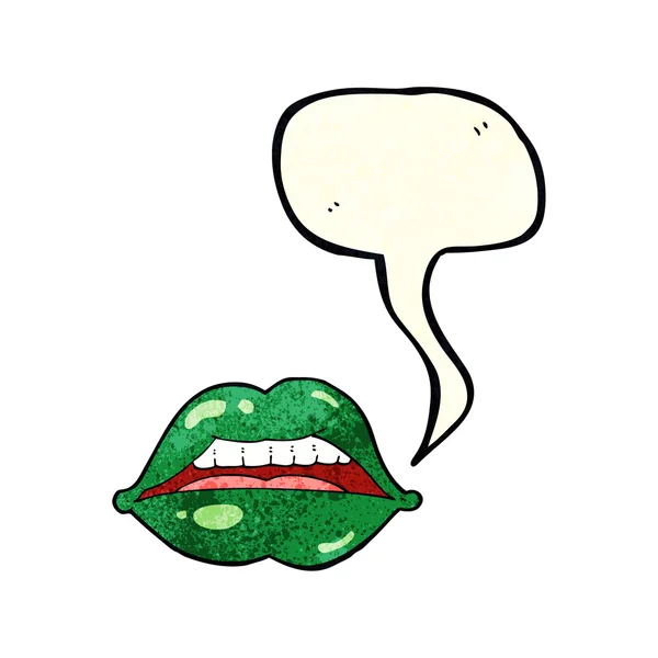 Dibujos animados sexy halloween labios símbolo con burbuja de habla — Vector de stock