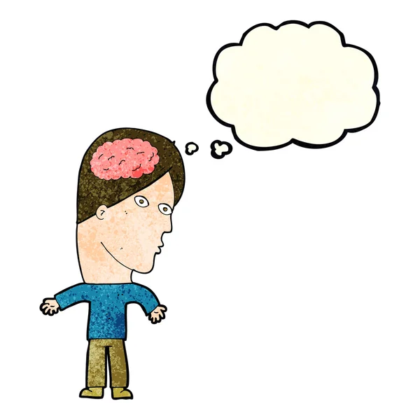 Dessin animé homme avec symbole du cerveau avec bulle vocale — Image vectorielle
