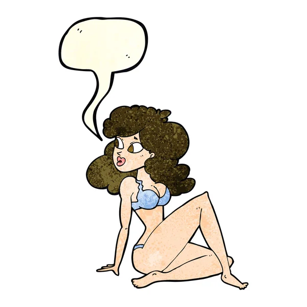 Cartoon sexy vrouw in ondergoed met tekstballon — Stockvector