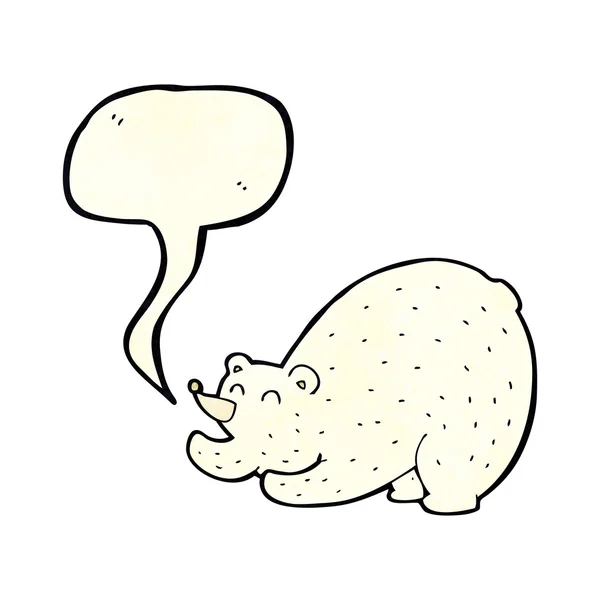 Cartoon die zich uitstrekt ijsbeer met tekstballon — Stockvector