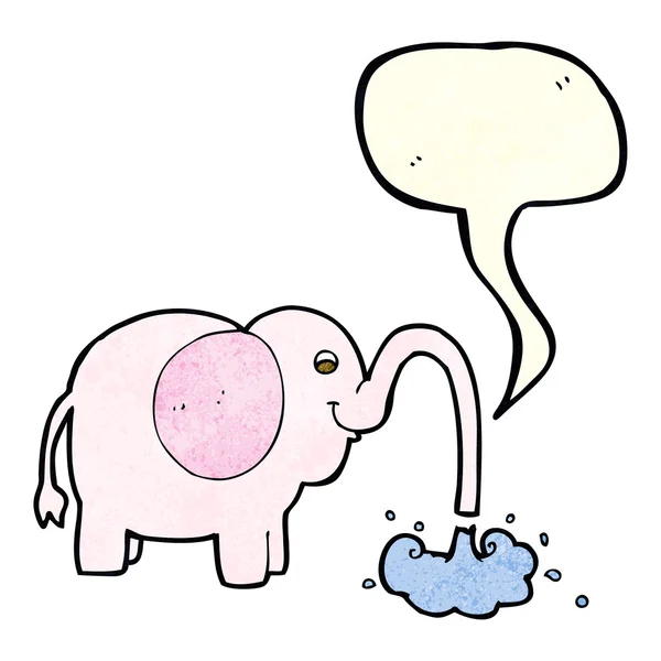 Elefante dei cartoni animati spruzzando acqua con bolla vocale — Vettoriale Stock
