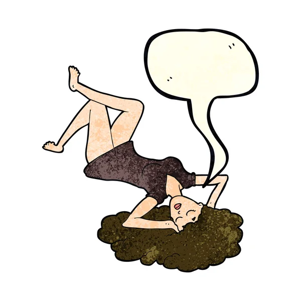 卡通女人躺在地板上，讲话泡泡 — 图库矢量图片