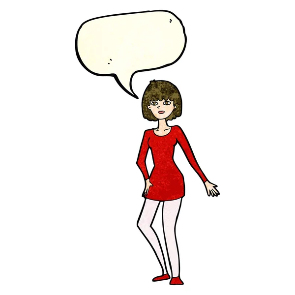 Cartoon woman in dress with speech bubble — Stock Vector