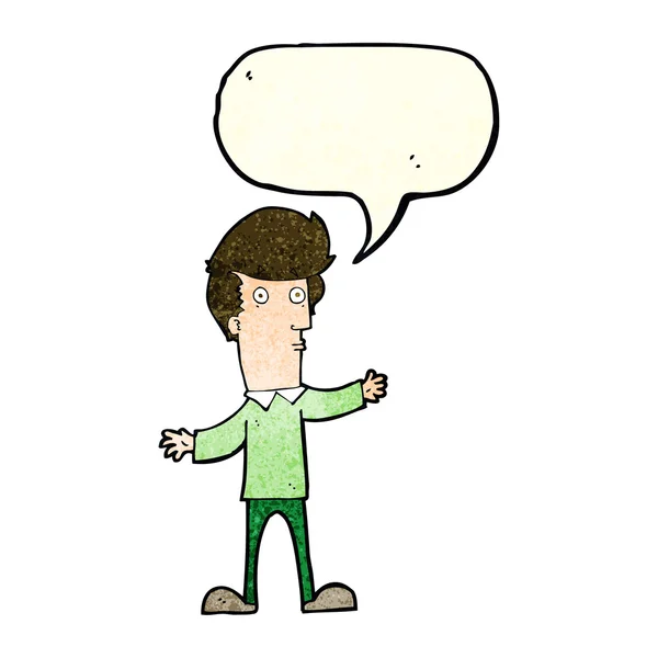 Cartoon startled man with speech bubble — Stock Vector