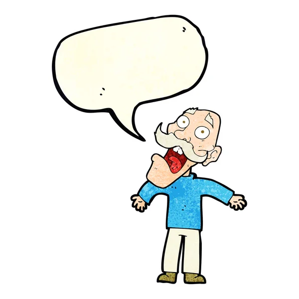 Karikatur erschreckt alten Mann mit Sprechblase — Stockvektor