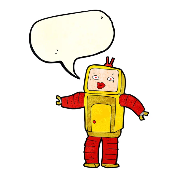 Divertido robot de dibujos animados con burbuja de habla — Archivo Imágenes Vectoriales