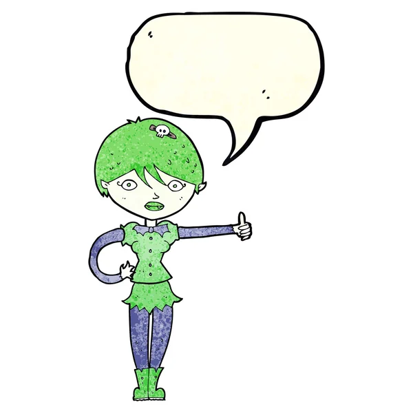 Kreslené upíří dívka dává palce nahoru symbol s bublinou řeči — Stockový vektor