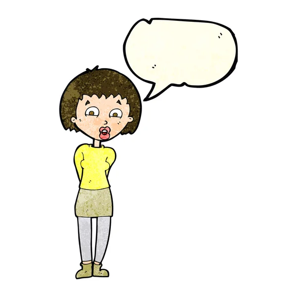 Dibujos animados mujer sorprendida con burbuja del habla — Vector de stock