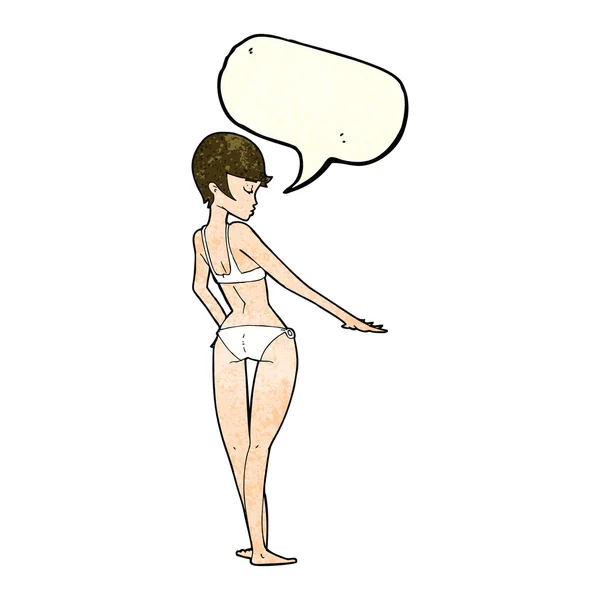 Donna dei cartoni animati in bikini con bolla vocale — Vettoriale Stock