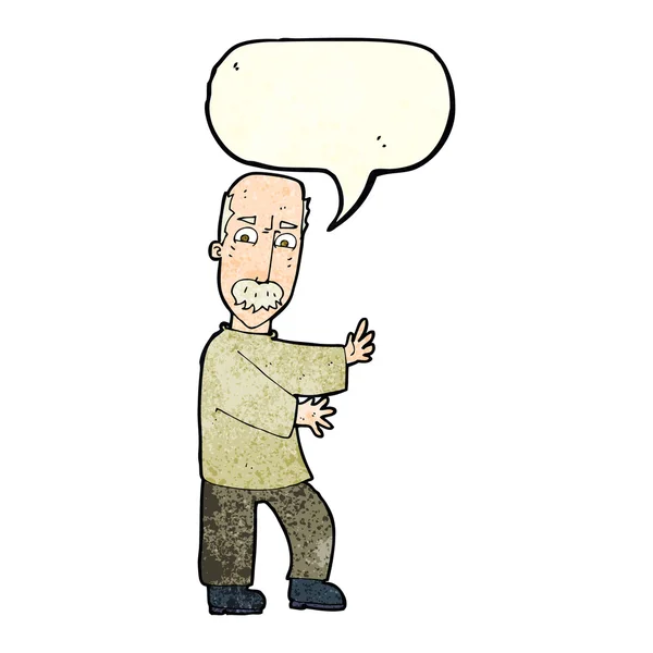 Cartoon angry old man with speech bubble — Stock Vector