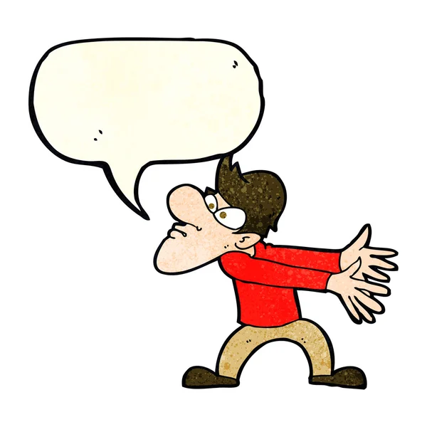 Cartoon annoyed man gesturing with speech bubble — Stock Vector