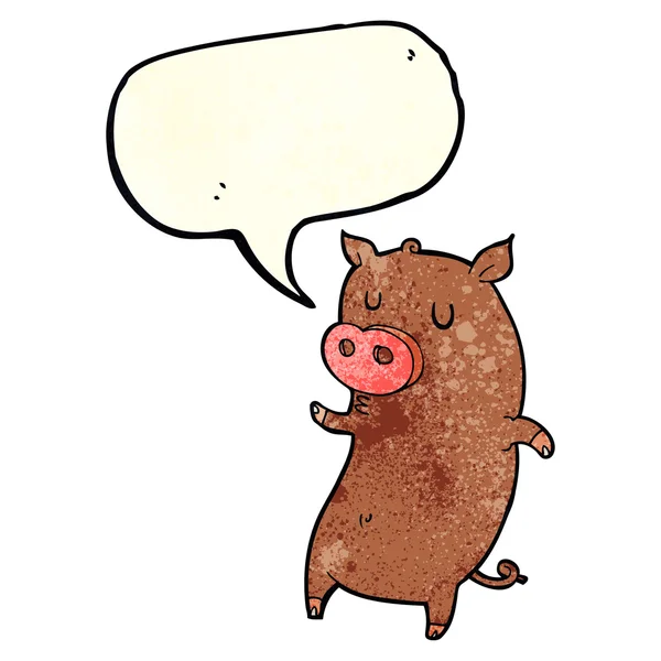 Divertido cerdo de dibujos animados con burbuja de habla — Vector de stock