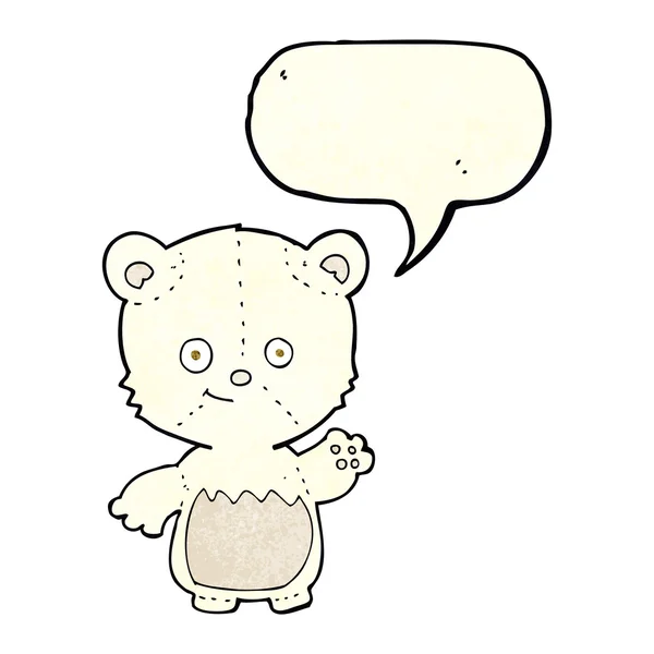 Dibujos animados pequeño oso polar ondeando con la burbuja del habla — Vector de stock