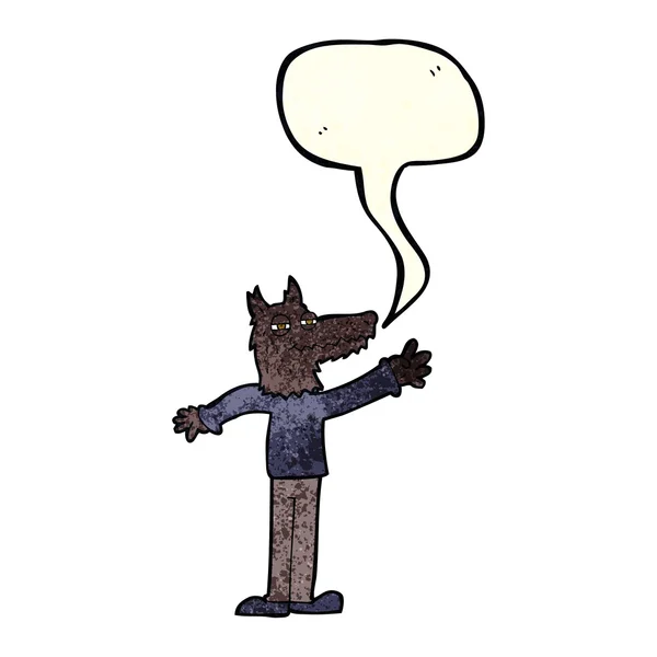 Desenho animado lobo acenando com bolha de fala — Vetor de Stock
