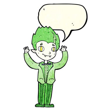 Konuşma balonu olan vampir çocuk.