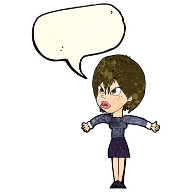 Çizgi film, konuşma baloncuğu ile rahatsız kız