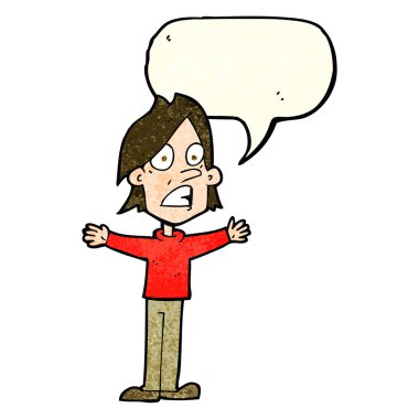 Çizgi film, konuşma balonlu korkmuş adam.