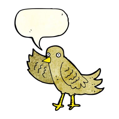 Konuşma baloncuğu ile sallanan çizgi film kuşu