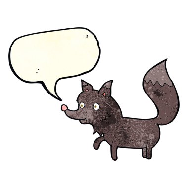 Konuşma baloncuğu olan bir kurt yavrusu.