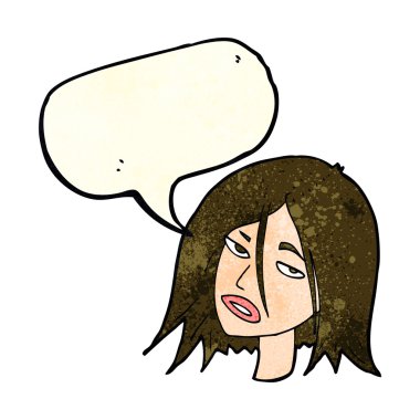 karikatür rahatsız kadınla konuşma balonu