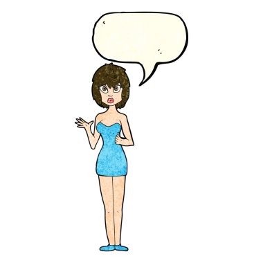 karikatür konuşma balonu ile kokteyl elbiseli kadın karışık