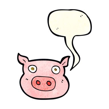 Konuşma balonlu domuz suratlı çizgi film.