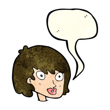 çizgi film mutlu kadın yüzü ile konuşma kabarcığı