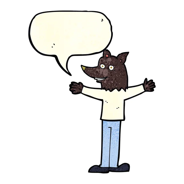 Hombre lobo de dibujos animados con burbuja de habla — Vector de stock