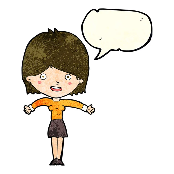 Desenho animado mulher com bolha de fala — Vetor de Stock