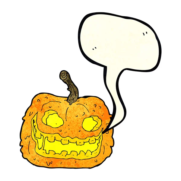 Cartoon spooky pumpkin with speech bubble — Stock Vector
