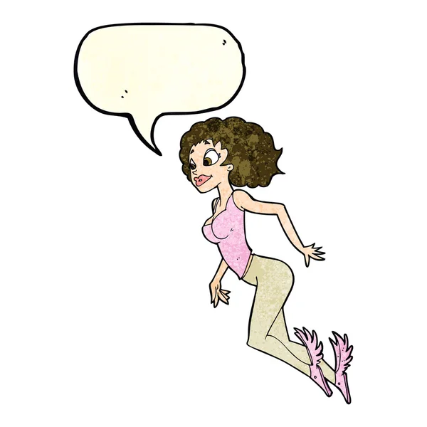 Cartoon vliegende vrouw met tekstballon — Stockvector