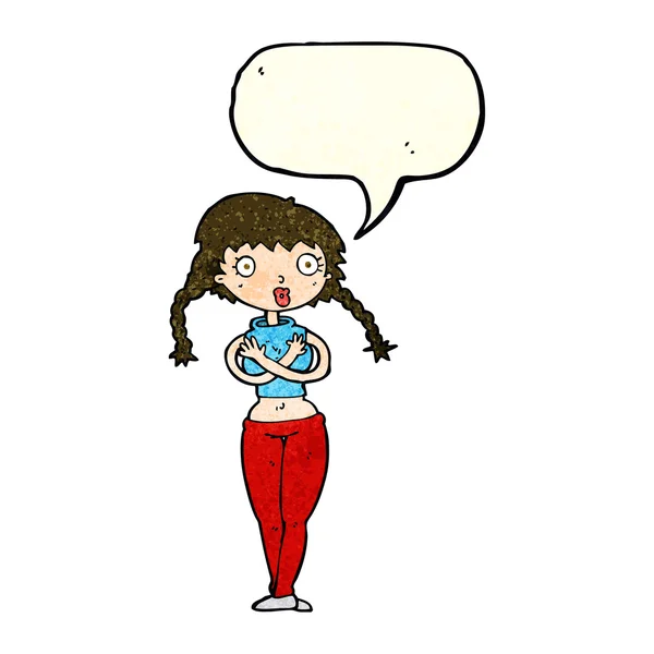 Cartoon beledigd vrouw bedekken zichzelf met spraakzeepbel — Stockvector