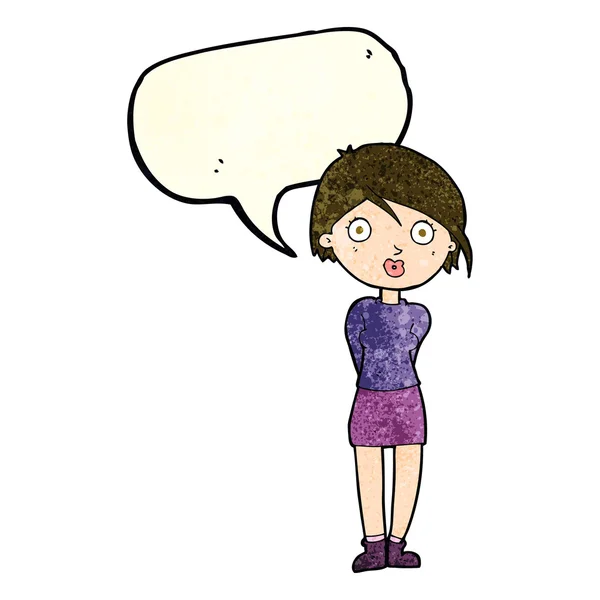 Cartoon surprised girl with speech bubble — Stock Vector