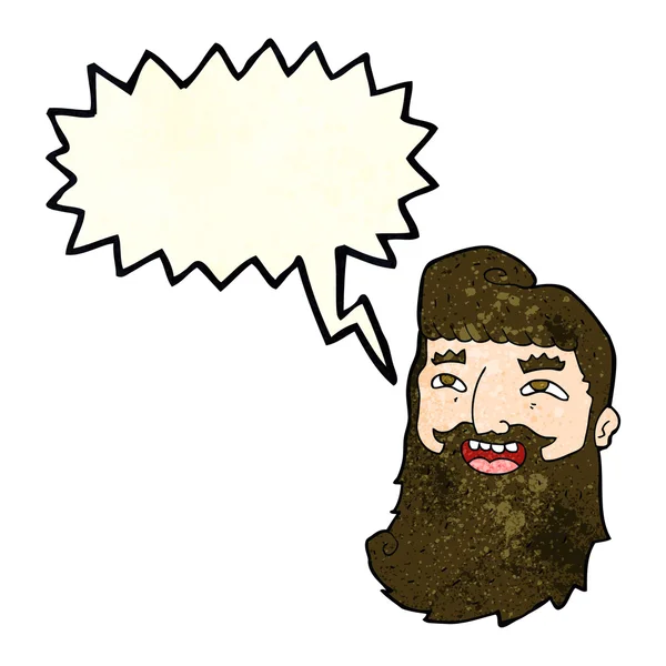 Dibujos animados hombre barbudo riendo con burbuja del habla — Archivo Imágenes Vectoriales