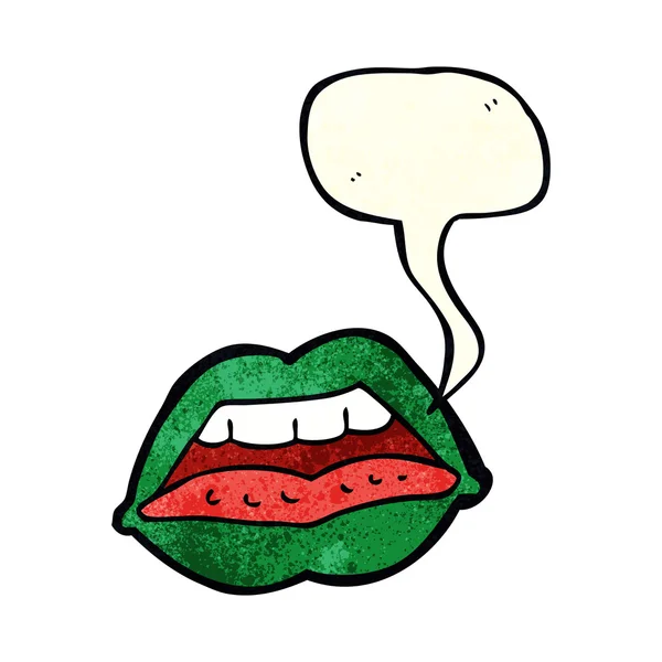 Cartoon sexy halloween lips symbol with speech bubble — Stock Vector