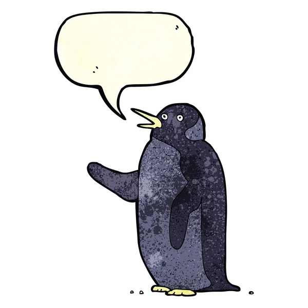 Cartoon penguin waving with speech bubble — Stock Vector