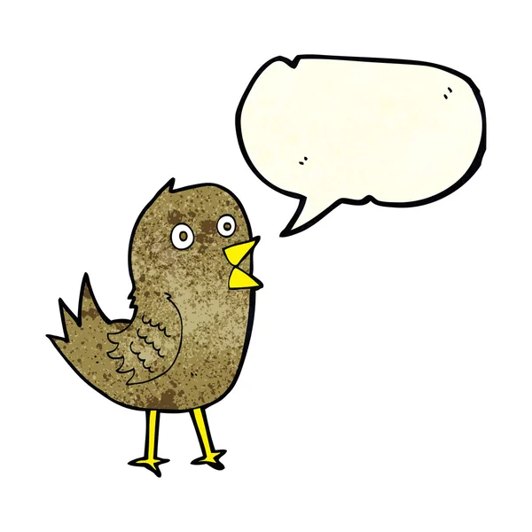 Cartoon tweeting bird with speech bubble — Stock Vector