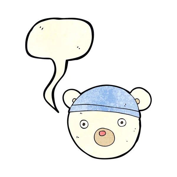 Cartoon polar bear cub wearing hat with speech bubble — Stock Vector