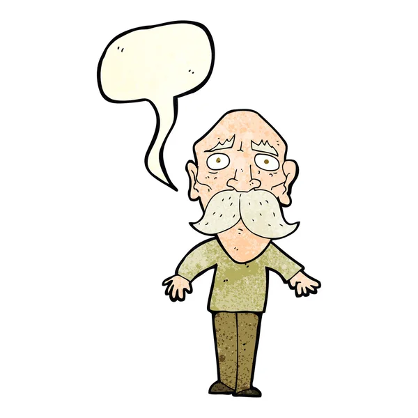 Cartoon sad old man with speech bubble — Stock Vector