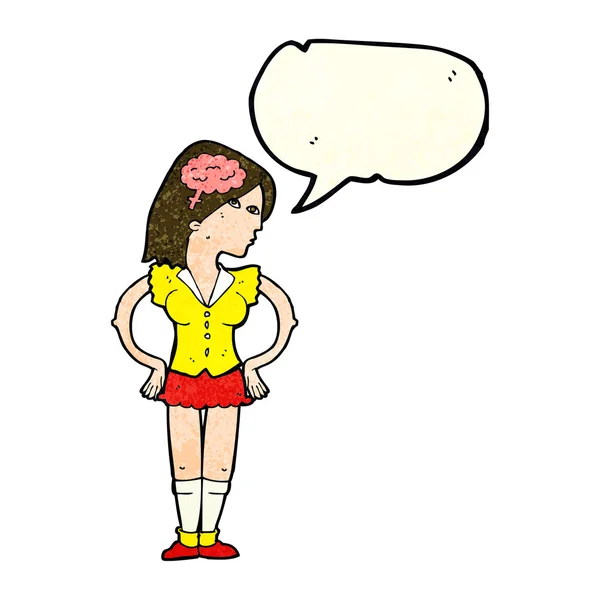 Karikatür akıllı kadın ile konuşma balonu — Stok Vektör