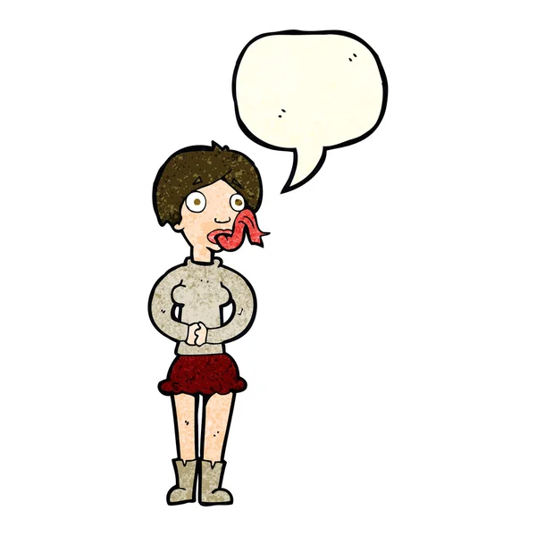 Cartoon vrouw met slang tong met tekstballon — Stockvector