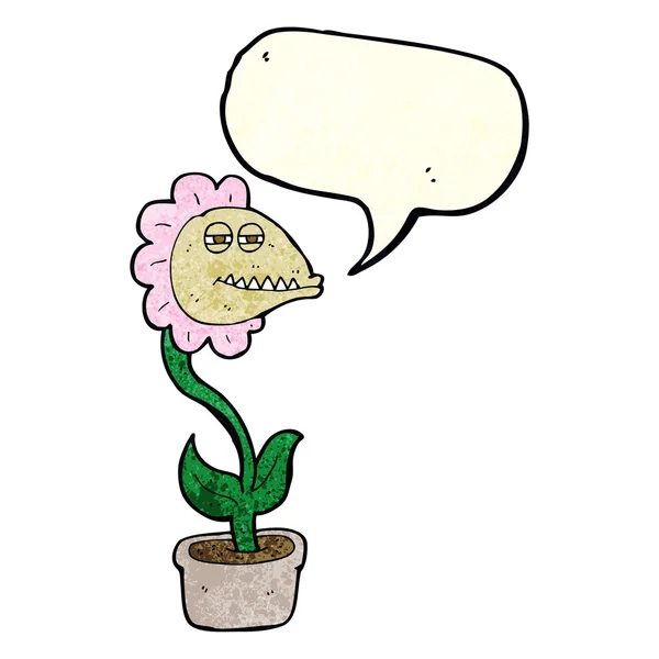 Flor monstruo de dibujos animados con burbuja de habla — Vector de stock