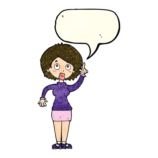 Cartoon woman with idea with speech bubble — Stock Vector