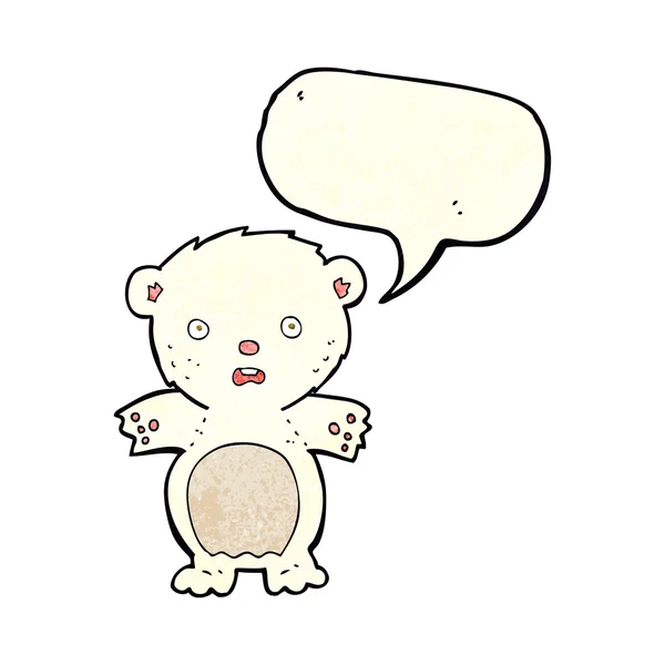 Frightened polar bear cartoon with speech bubble — Stock Vector