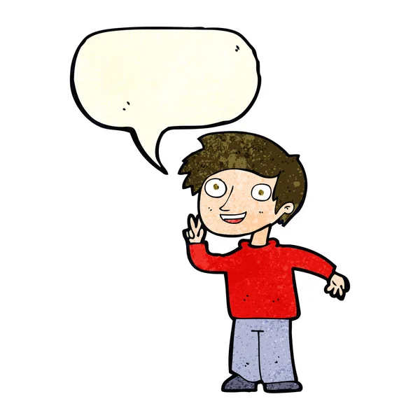 Cartoon boy posing for photo with speech bubble — Stock Vector