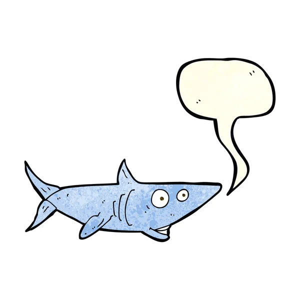 Dibujos animados tiburón feliz con burbuja de habla — Archivo Imágenes Vectoriales
