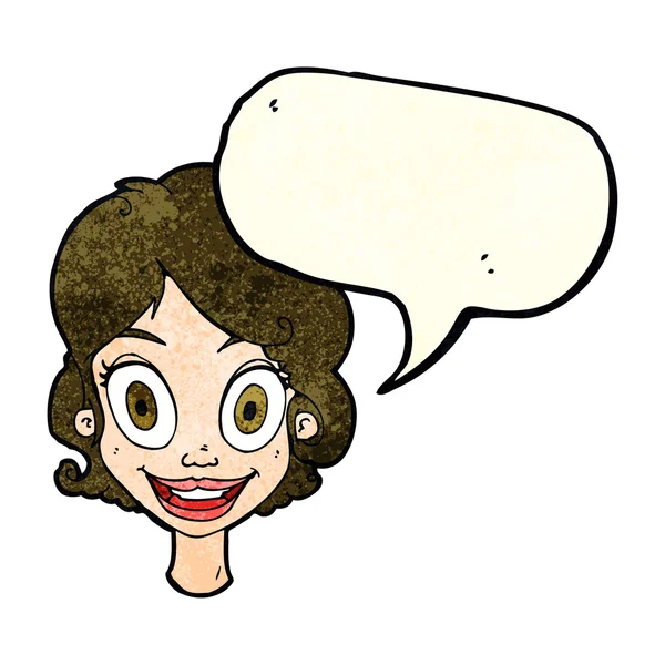 Dibujos animados mujer feliz con burbuja del habla — Vector de stock