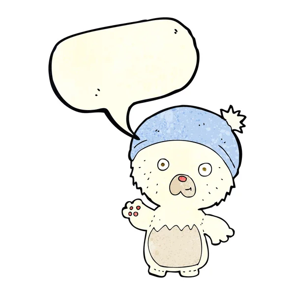 Desenho animado bonito ursinho de pelúcia em chapéu com bolha de fala — Vetor de Stock